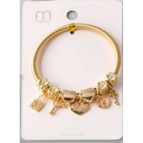 BL_17914 Lock Pendant Stretch Charm Bracelet in Gold