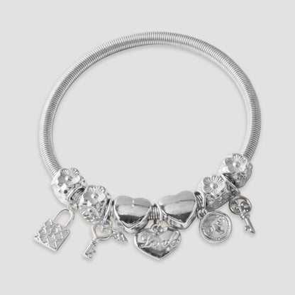 Lock Pendant Stretch Charm Bracelet in Silver