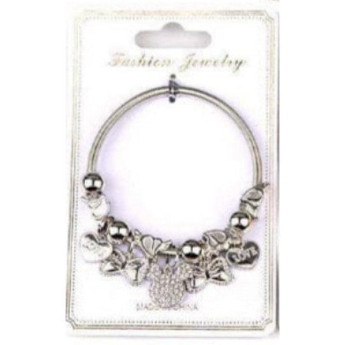 YBT-4945 Minnie Mouse Pendant Stretch Charm Bracelet in Silver