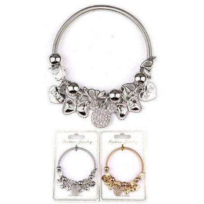 Minnie Mouse Pendant Stretch Charm Bracelet in Silver