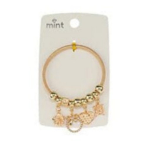 JAB-46199 Rhinestone Pendant Stretch Charm Bracelet in Gold & Clear