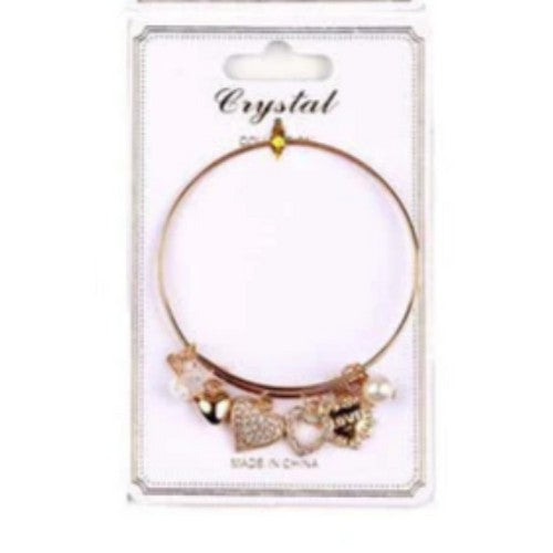 YBT-3865 Heart & Pearl Charm Bangle in Gold