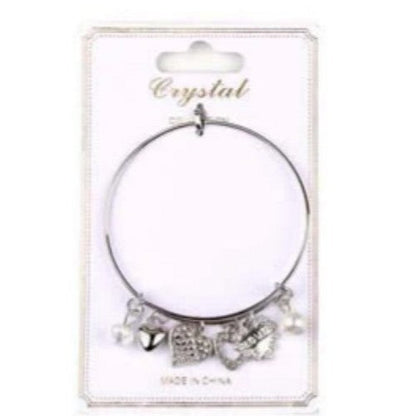 YBT-3865 Heart & Pearl Charm Bangle in Silver
