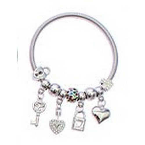 RBT1831R Heart Lock & Key Charm Bracelet in Silver & Multi