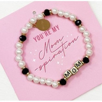 Mom Inspirational Pearl Charm Bracelet in Black