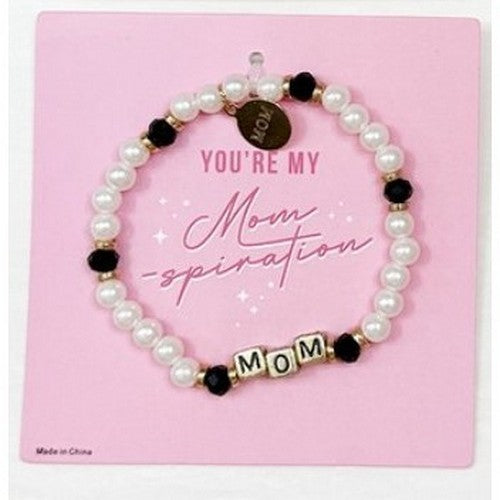 LRODBL18177 Mom Inspirational Pearl Charm Bracelet in Black