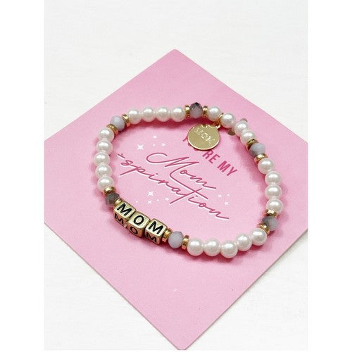 Mom Inspirational Pearl Charm Bracelet in Blue