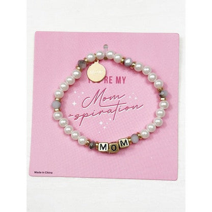 LRODBL18177 Mom Inspirational Pearl Charm Bracelet in Blue