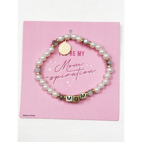 LRODBL18177 Mom Inspirational Pearl Charm Bracelet in Blue