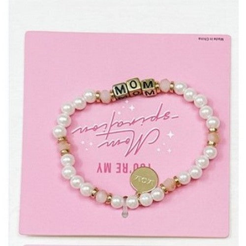 LRODBL18177 Mom Inspirational Pearl Charm Bracelet in Pink