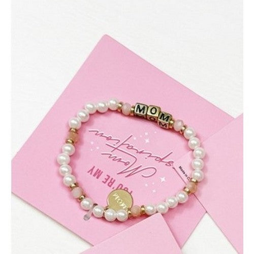 Mom Inspirational Pearl Charm Bracelet in Pink