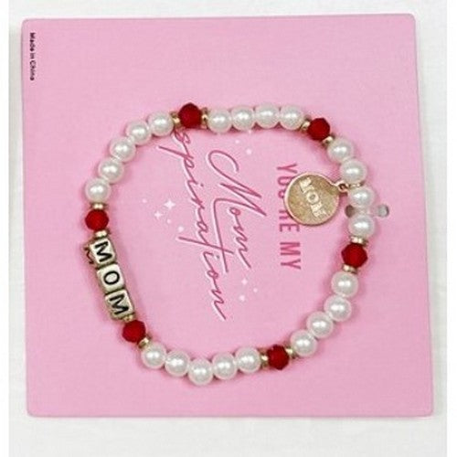 LRODBL18177 Mom Inspirational Pearl Charm Bracelet in Red