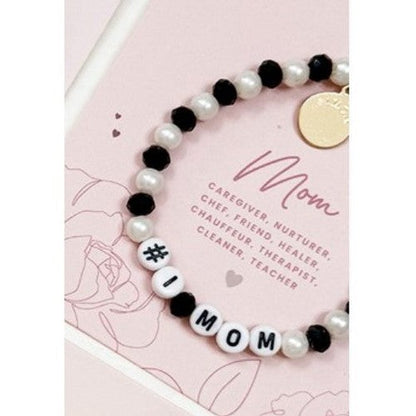 #1 Mom Pearl Charm Bracelet in Black
