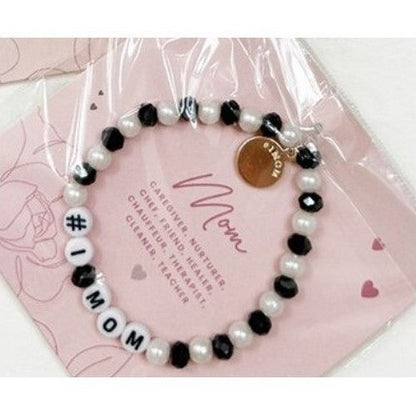 #1 Mom Pearl Charm Bracelet in Black