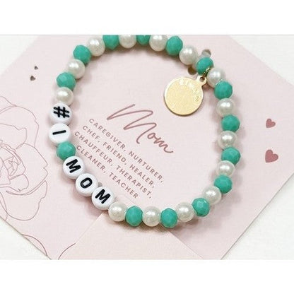 #1 Mom Pearl Charm Bracelet in Turquoise