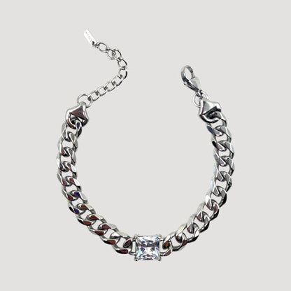 SSB 0023R Lux Lux Stainless Steel 6mm Diamond Cut Cuban CZ Gem Bracelet in Silver