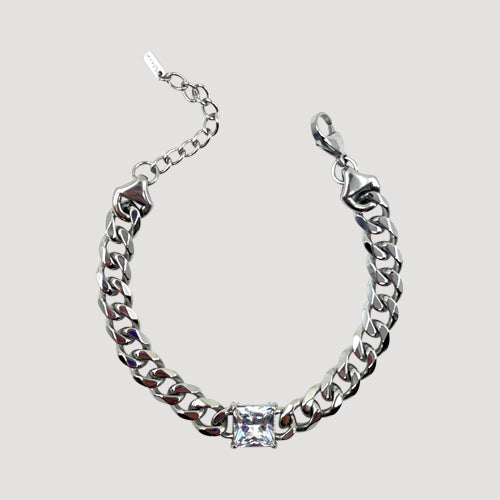 SSB 0023R Lux Lux Stainless Steel 6mm Diamond Cut Cuban CZ Gem Bracelet in Silver