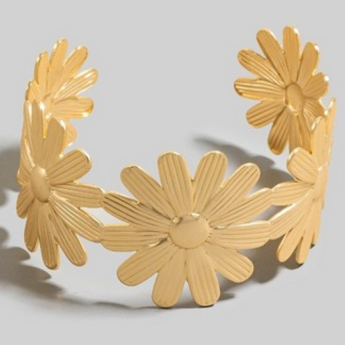 Matte Metallic Daisy Link Cuff Bracelet in Gold