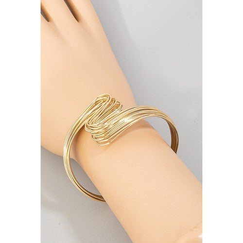 86944B Layered Metallic Wire Cuff Bracelet in Gold