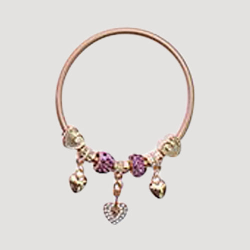 RBT1830R Rhinestone Bead Stretch Charm Bracelet in Gold Dark Pink