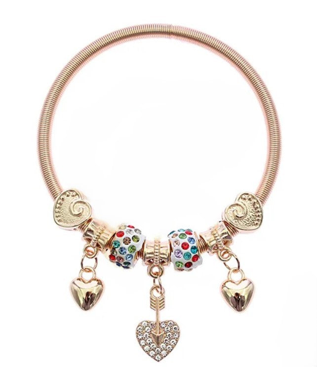 RBT1830R Rhinestone Bead Stretch Charm Bracelet in Gold Multi
