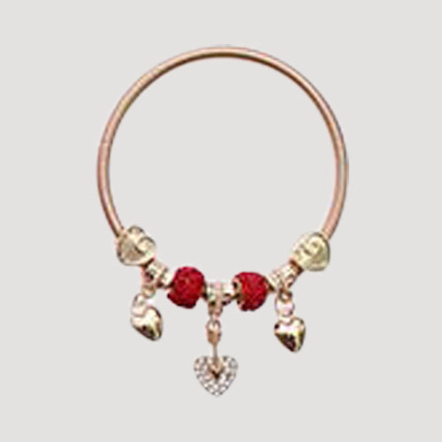 RBT1830R Rhinestone Bead Stretch Charm Bracelet in Gold Red
