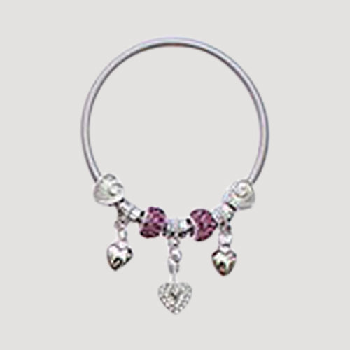 RBT1830R Rhinestone Bead Stretch Charm Bracelet in Silver Dark Pink