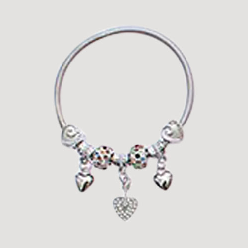 RBT1830R Rhinestone Bead Stretch Charm Bracelet in Silver Multi