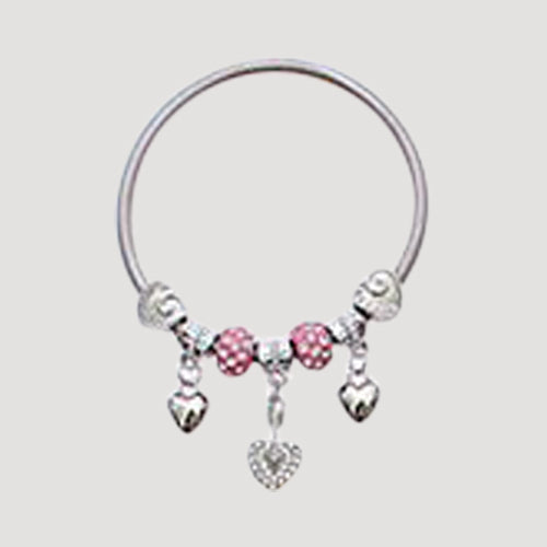 RBT1830R Rhinestone Bead Stretch Charm Bracelet in Silver Pink