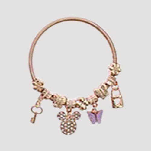 RBT1910R Rhinestone Minnie Mouse Stretch Charm Bracelet in Gold Purple