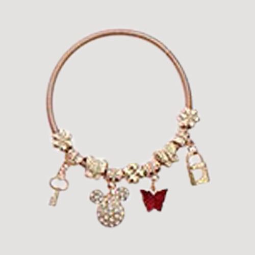 RBT1910R Rhinestone Minnie Mouse Stretch Charm Bracelet in Gold Red