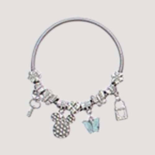 RBT1910R Rhinestone Minnie Mouse Stretch Charm Bracelet in Silver Blue