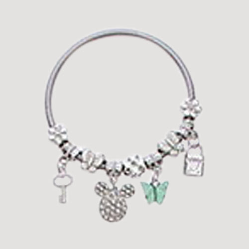RBT1910R Rhinestone Minnie Mouse Stretch Charm Bracelet in Silver Green
