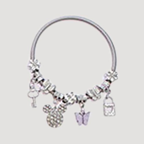 RBT1910R Rhinestone Minnie Mouse Stretch Charm Bracelet in Silver Purple