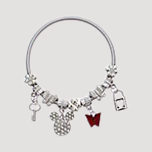 RBT1910R Rhinestone Minnie Mouse Stretch Charm Bracelet in Silver Red