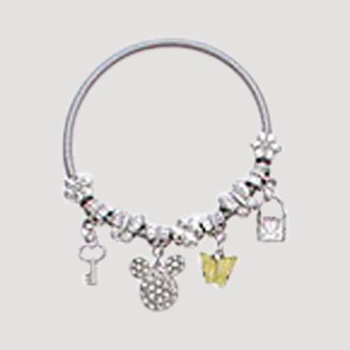 RBT1910R Rhinestone Minnie Mouse Stretch Charm Bracelet in Silver Yellow