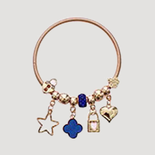 RBT2008R Quatrefoil Stretch Charm Bracelet in Gold Blue 