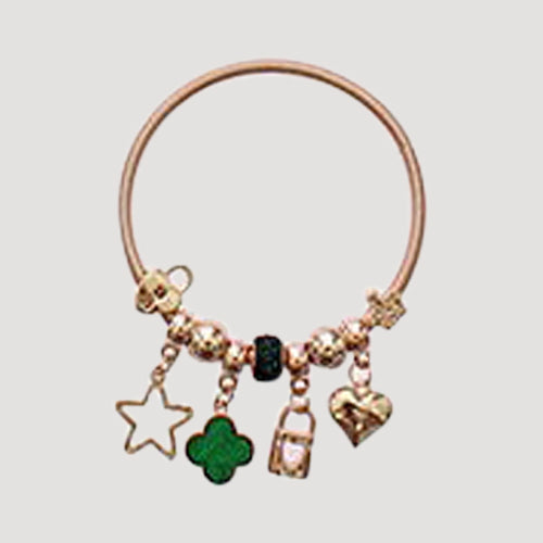 RBT2008R Quatrefoil Stretch Charm Bracelet in Gold Green