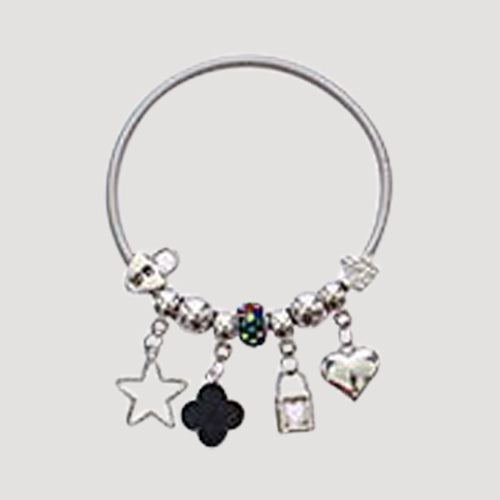 RBT2008R Quatrefoil Stretch Charm Bracelet in Silver Black 