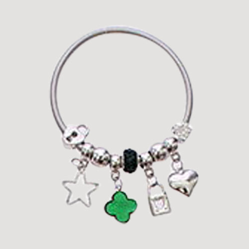 RBT2008R Quatrefoil Stretch Charm Bracelet in Silver Green 