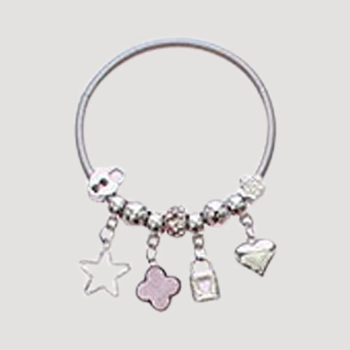 RBT2008R Quatrefoil Stretch Charm Bracelet in Silver Pink 