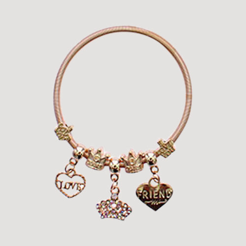 RBT1514GS Love Crown Friend Stretch Charm Bracelet in Gold AB