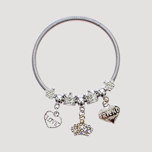RBT1514GS Love Crown Friend Stretch Charm Bracelet in Silver AB