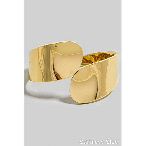 Stainless Steel Flat Wrap-Around Hinged Bracelet in Gold