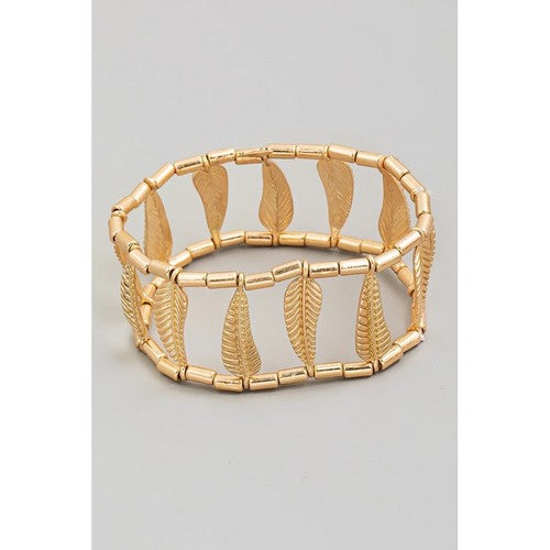 MB90017 Elastic Feather Beaded Bracelet in White Gold