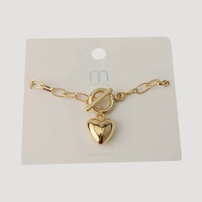 Charm Toggle Chain Gold Bracelet in Heart Design