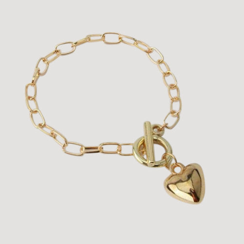 Charm Toggle Chain Gold Bracelet in Heart Design