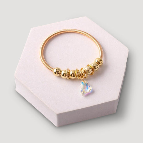 Crystal Heart Charm Bracelet in Gold