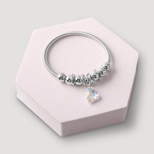 Crystal Heart Charm Bracelet in Silver