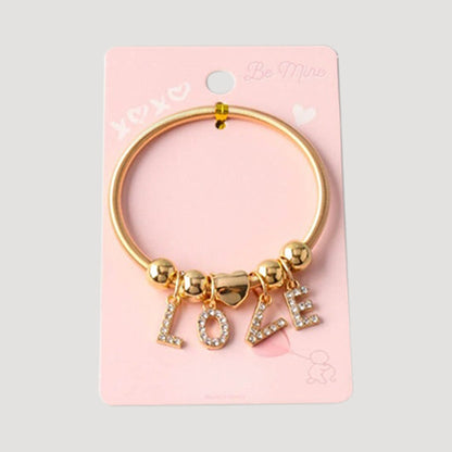 Rhinestone Love Charm Bracelet in Gold